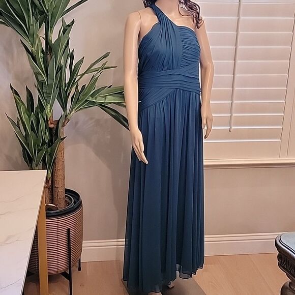 Teal green one shoulder evening gown petite Alex evenings size 12P - Picture 15 of 16